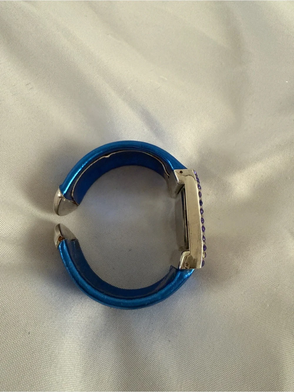 Geneva Blue Bangle Watch with Rhinestone Cuff bracelet